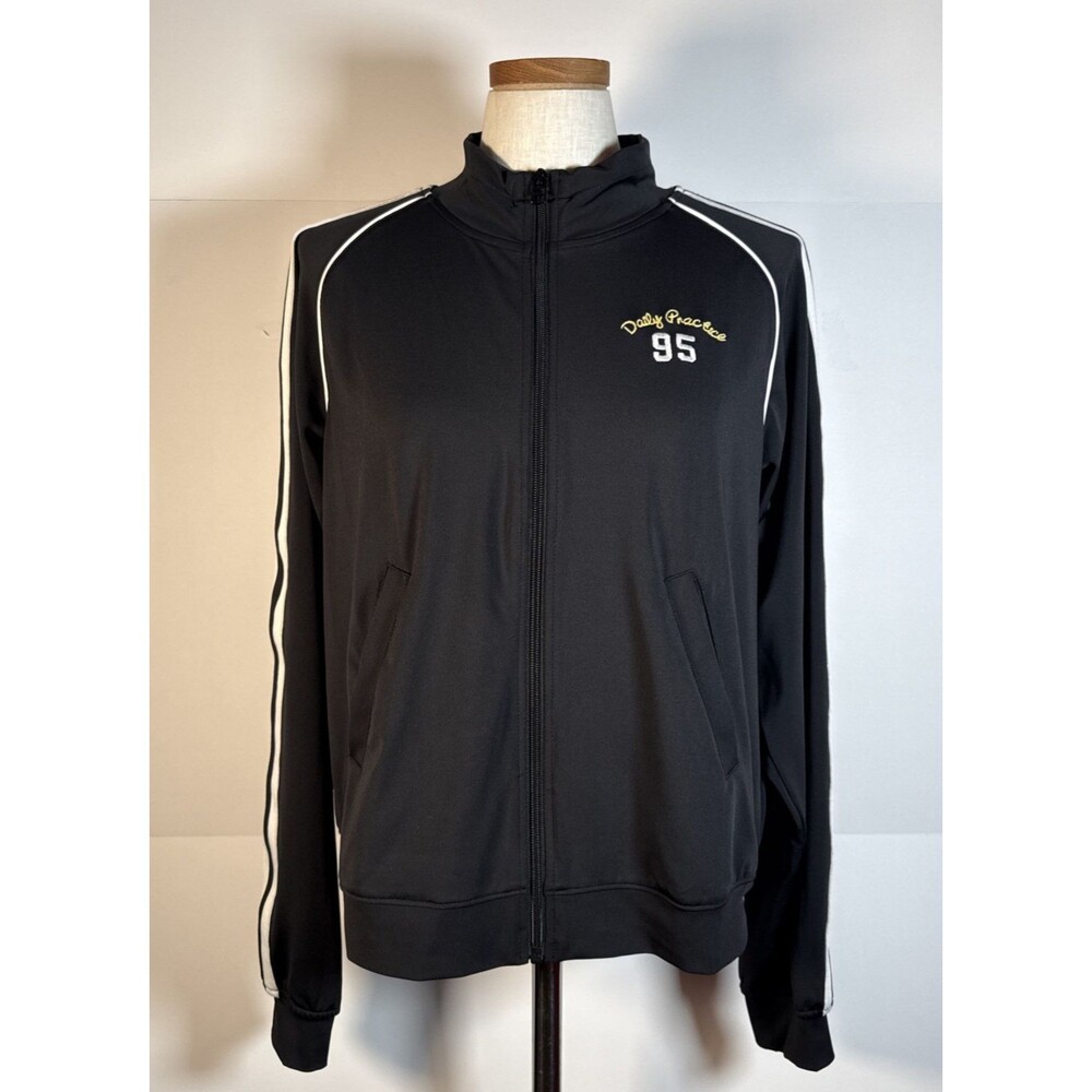 Anthropologie Daily Practice Zip-Up Knit Track Jacket Black & White Large